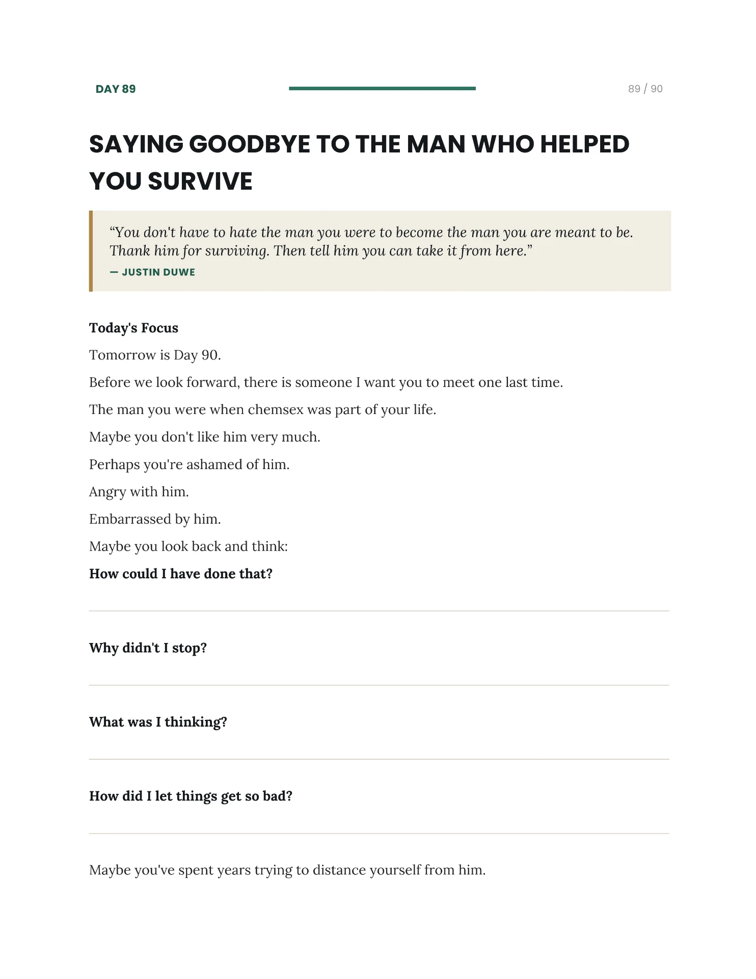 Chemsex Freedom™ journal — Day 89, Saying Goodbye to the Man Who Helped You Survive